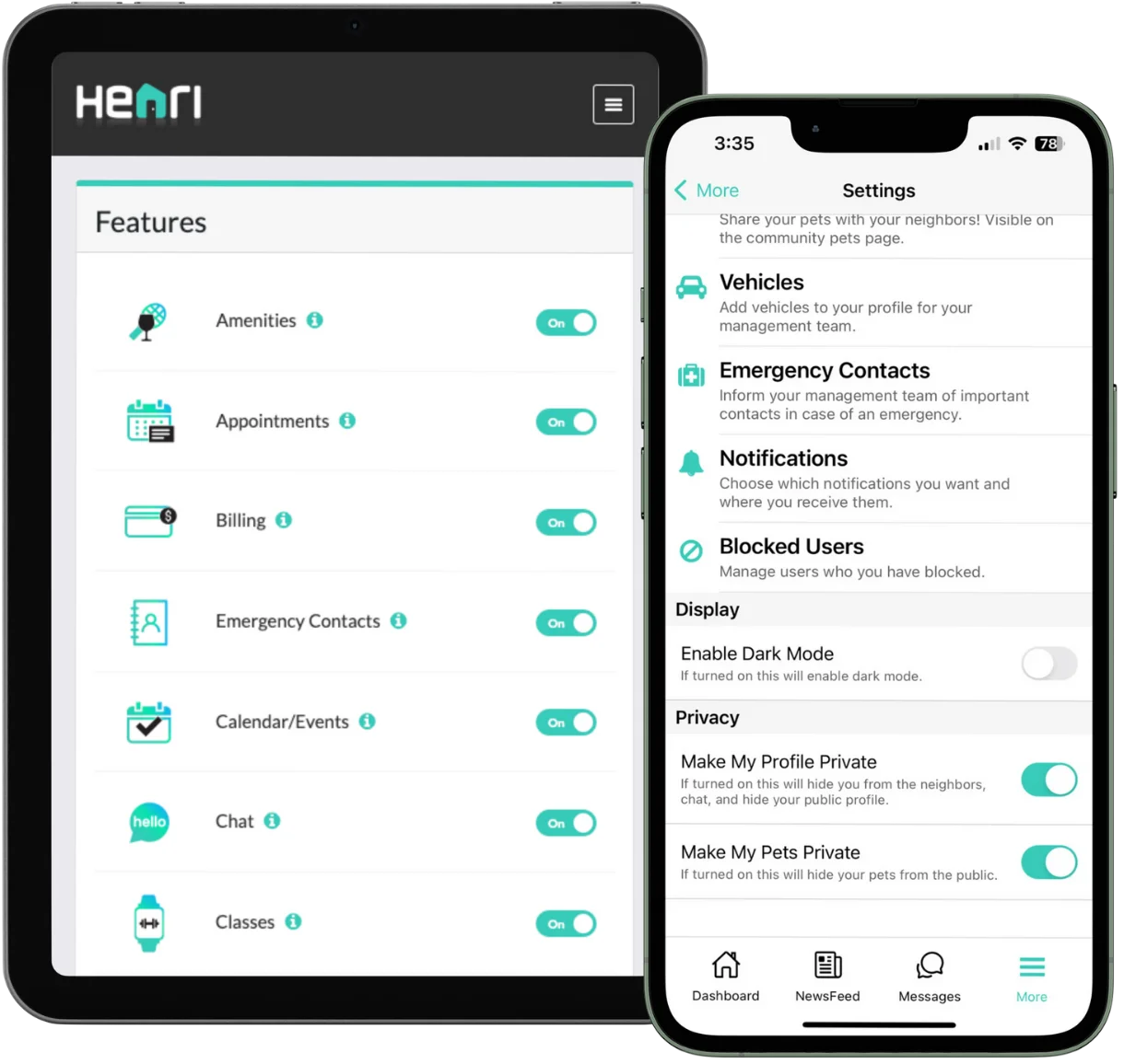 Tablet and mobile devices showing Henri's customizable settings feature