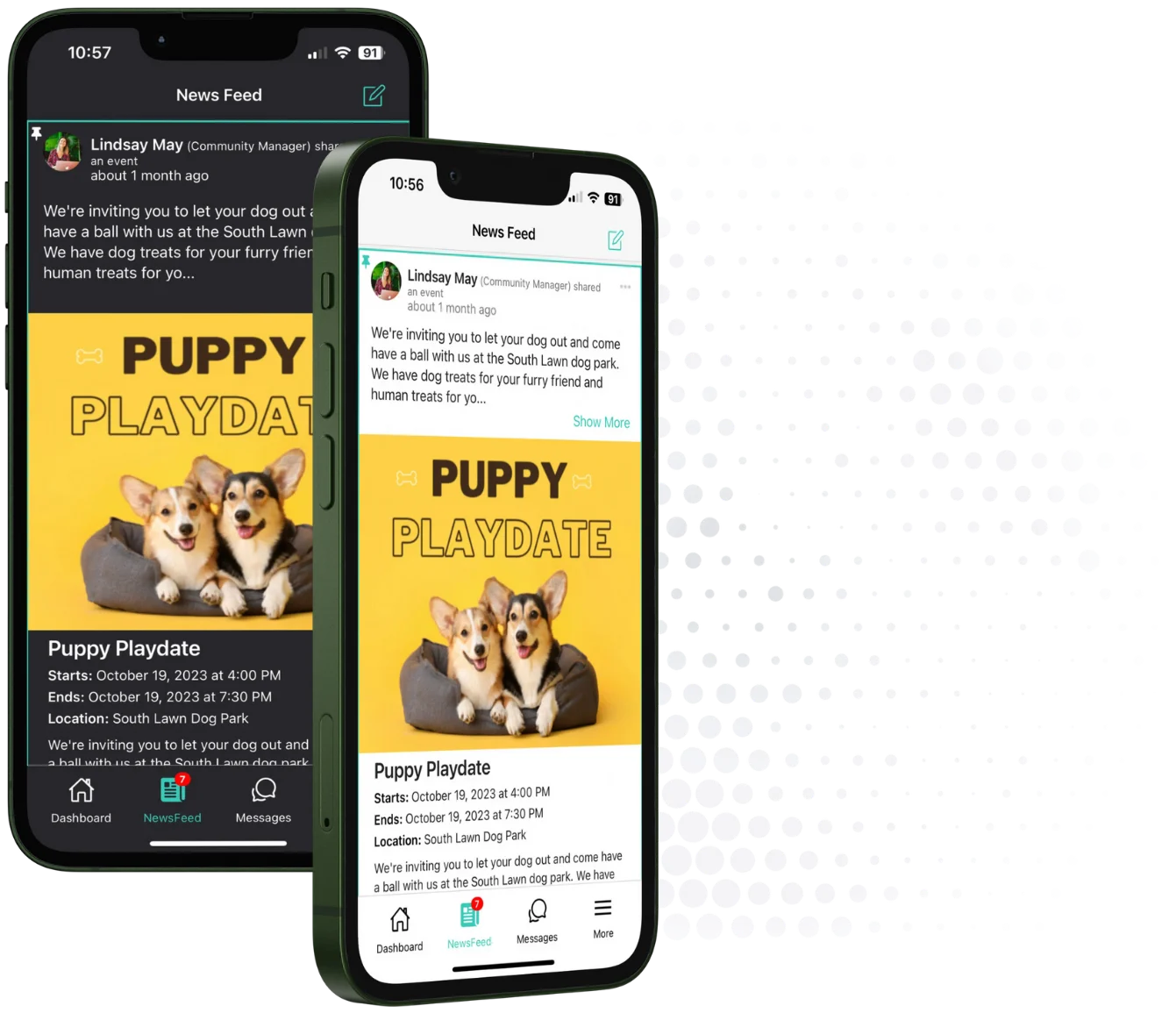 Mobile devices with puppy playdate event