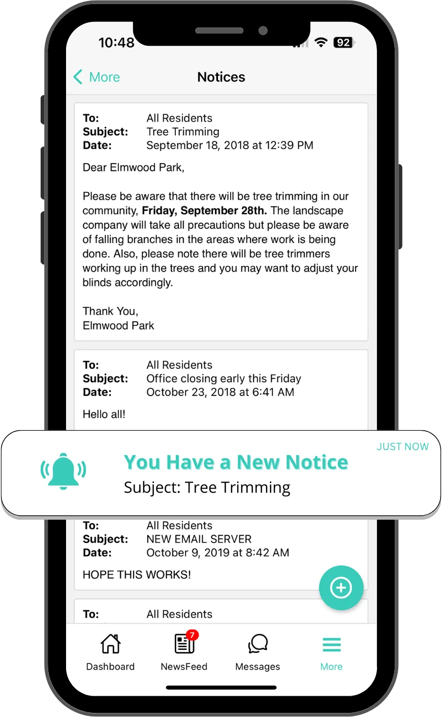 Mobile device with notices feature